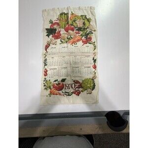 1970 Calendar Tea Towel Kitchen Dish Linen Cotton Vegetable Decor